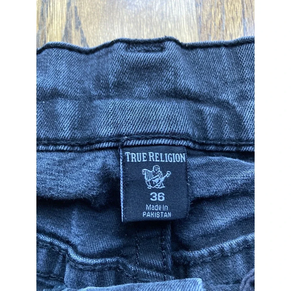 True Religion Jeans Mens 36x30 Black Ricky Relaxed Straight Pocket Flap Stretch - Picture 7 of 13